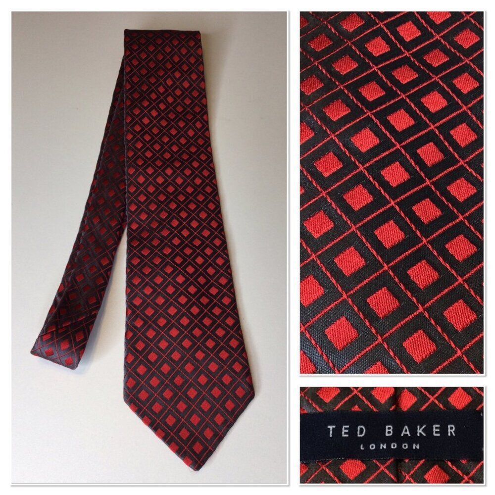 Ted Baker London Mens Silk Necktie Contrast Lining Red Power Tie Geometric
